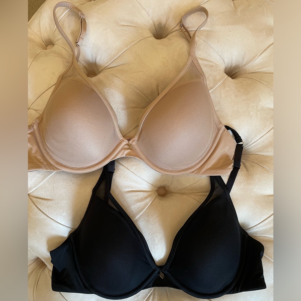 THIRDLOVE Contour Plunge T-shirt Bras Size 36 1/2B 1 Black 1 Beige